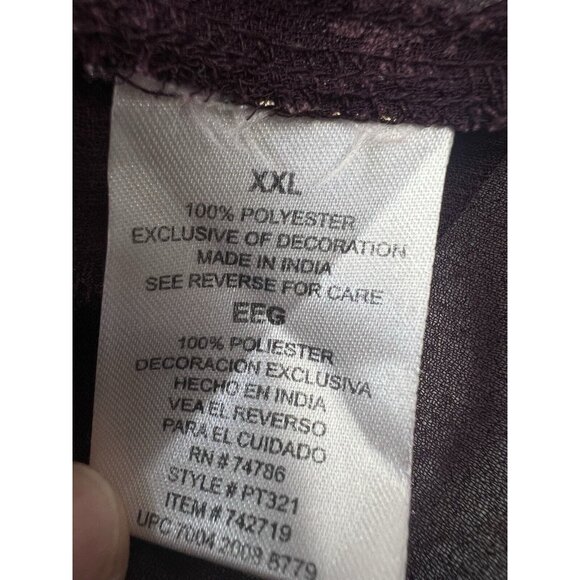 Bila Top Women XXL Burgundy Sheer Popover V Neck Long Sleeve Beaded Embroidered - Picture 13 of 14